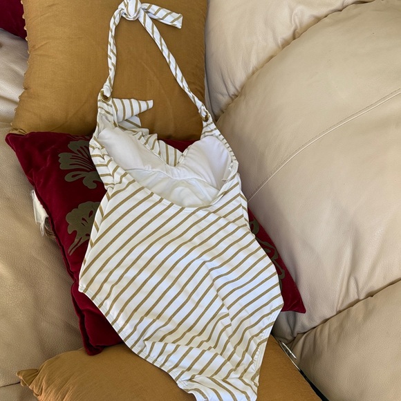 Ralph Lauren Striped One-Piece Swimsuit in White & Gold - Picture 4 of 5